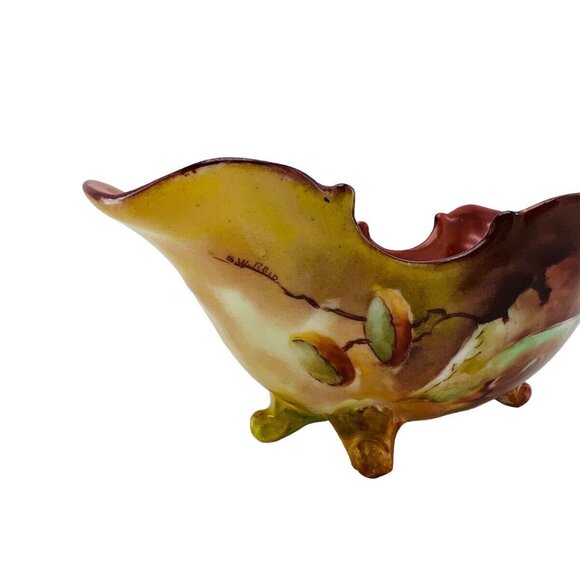 Vintage Footed Floral Scalloped Dish Candy Soap Trinkets Porcelain - Picture 6 of 12